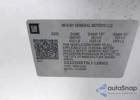 2020 Chevrolet Malibu Fwd Rs из США, поврежденный, VIN 1G1ZG5ST5LF118501